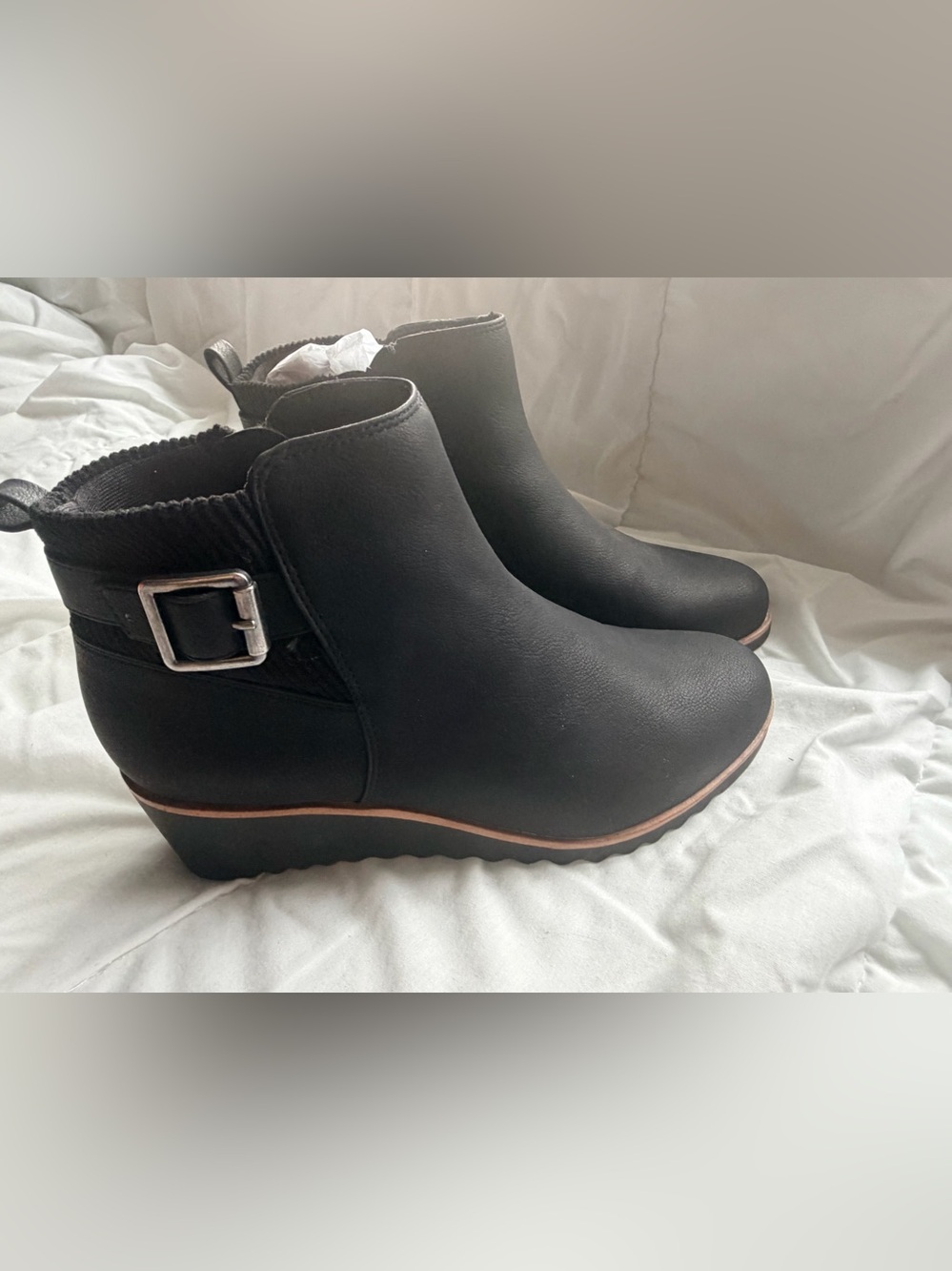 Life Stride Black Wedge Ankle Booties with Side Buckle